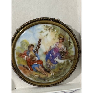 Antique Limoges Brooch Pin Porcelain Hand Painted Signed France pastoral scene